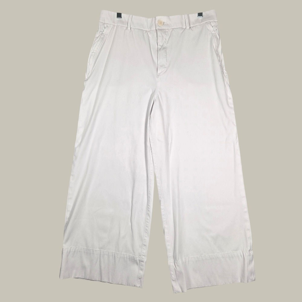 Spanx Womens XL Stretch Twill Cropped Wide Leg Pants White 21418R Cotton Viscose